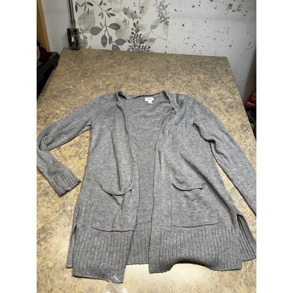 Old Navy Womens Medium Gray Open Front Cardigan Sweater Long Sleeve Pockets